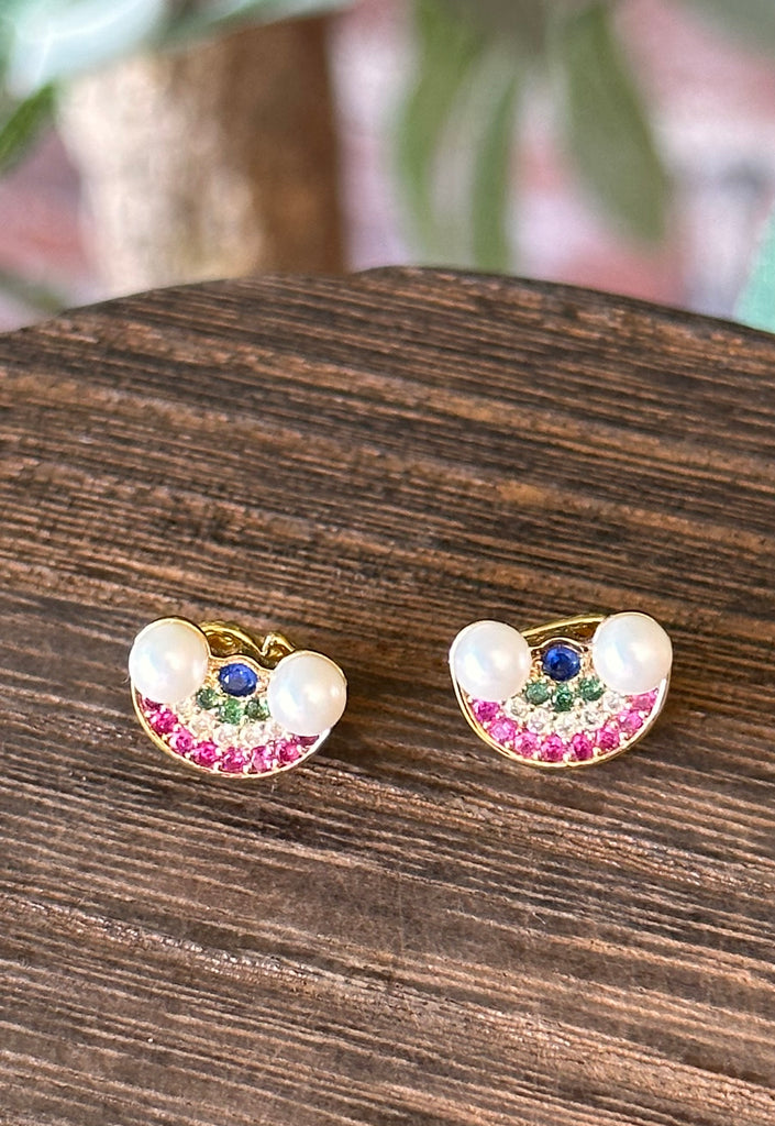 Wishes Pavé & Imitation Pearl Rainbow Stud Earrings