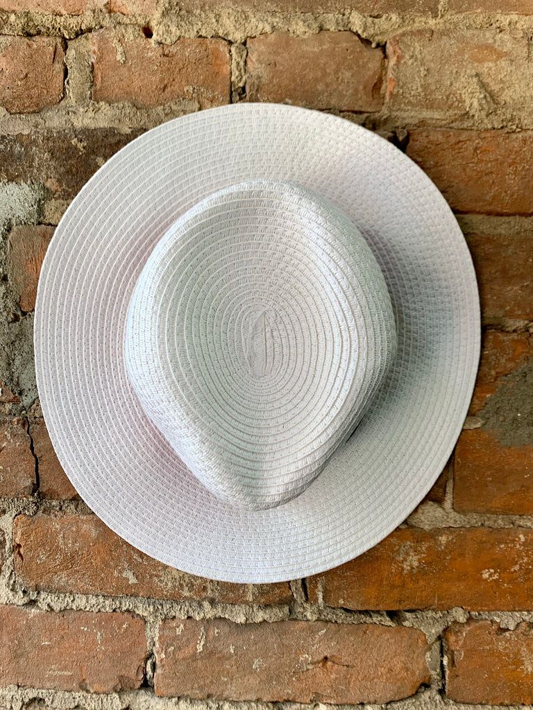 Vince Camuto White Straw Striped Ribbon Sun Hat