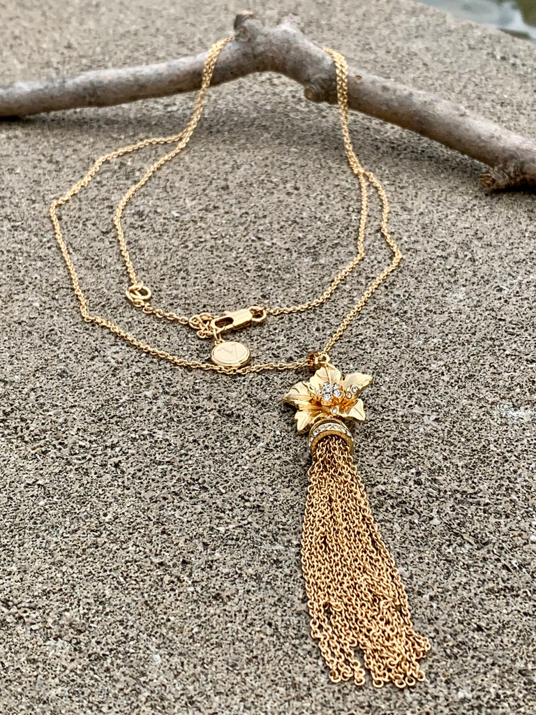 Vince Camuto Gold CZ Flower Tassel Pendant Necklace