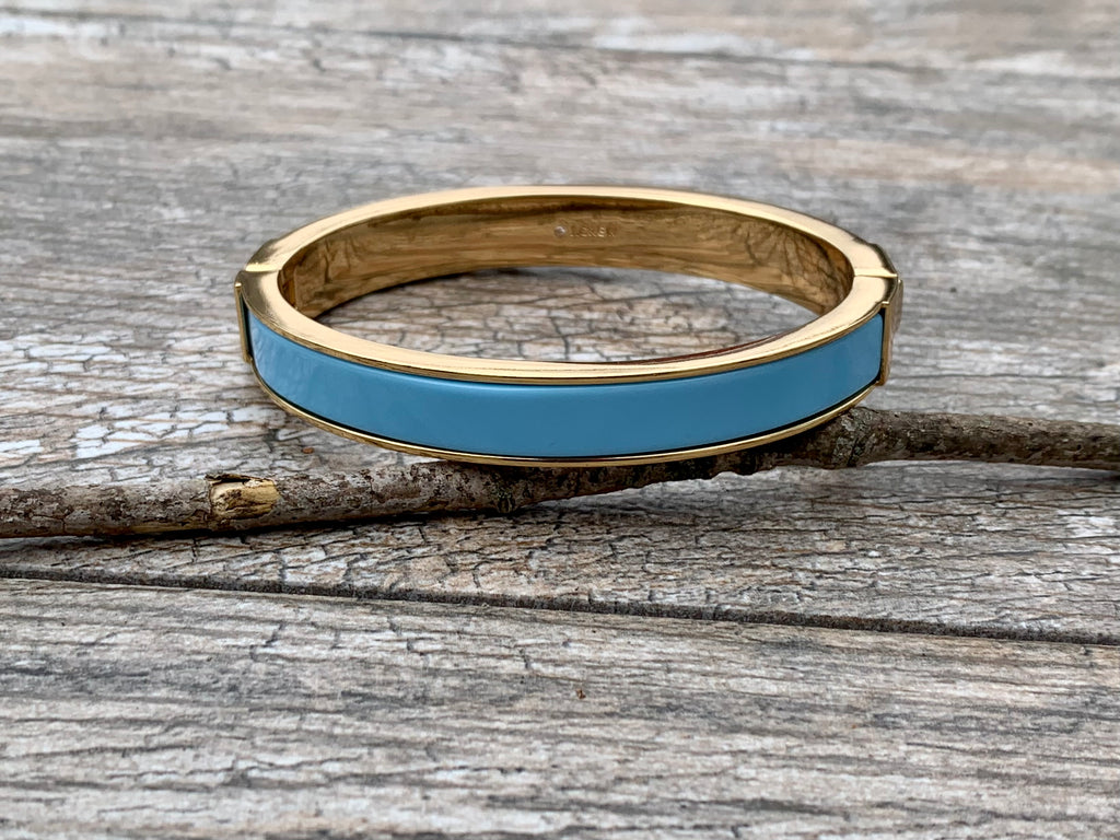 Blue Enamel & Gold Trim Clamp Bangle Bracelet