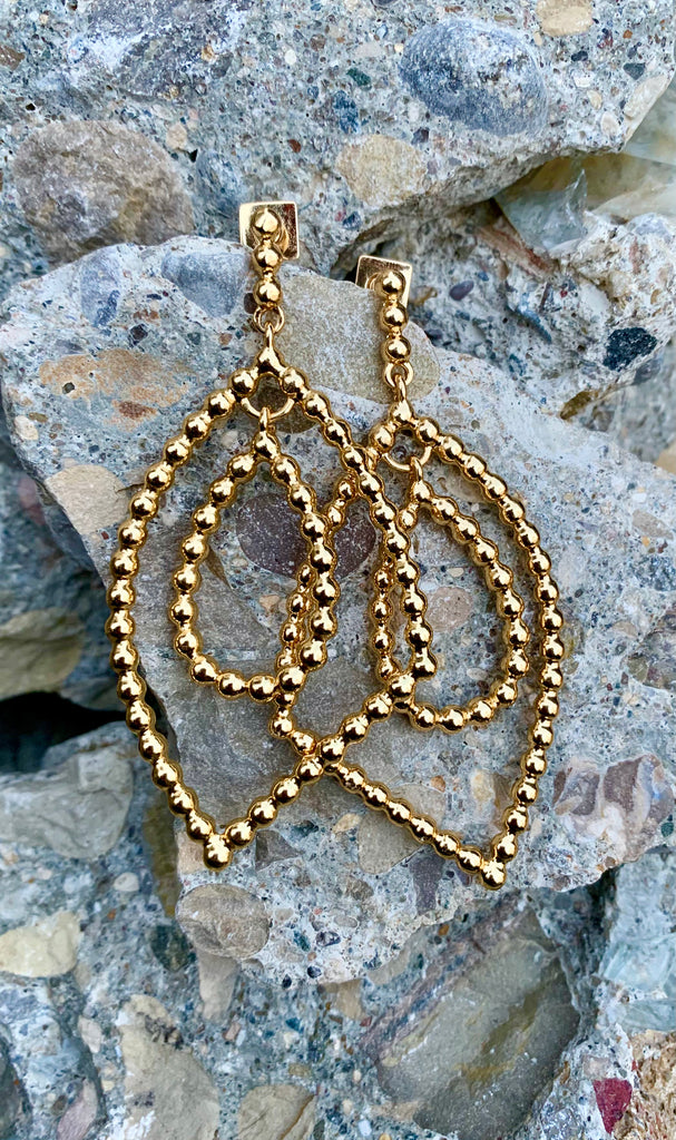 Gold Beaded Linear Double Drop Earrings