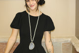 White Coated Crystal Necklace with Blue/Grey Drusy Slab Pendant