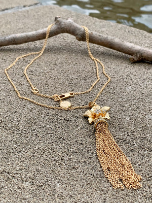 Vince Camuto Gold CZ Flower Tassel Pendant Necklace