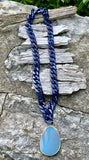 Ocean Storm Blue Agate Pendant Resin Link Necklace