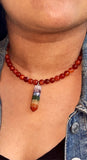 "Align My Chakra" Red Agate Arrow Pendant Choker Necklace