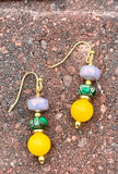 Mauve Crystal & Yellow Jade Drop Earrings