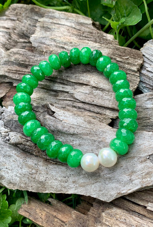Green Quartz and Pearl Gemstone Bracelet