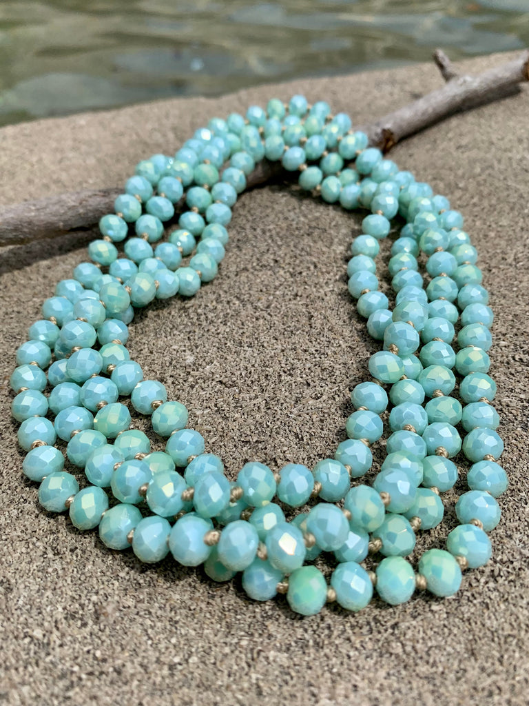 Mint Fire Polished Glass Endless Beaded Necklace