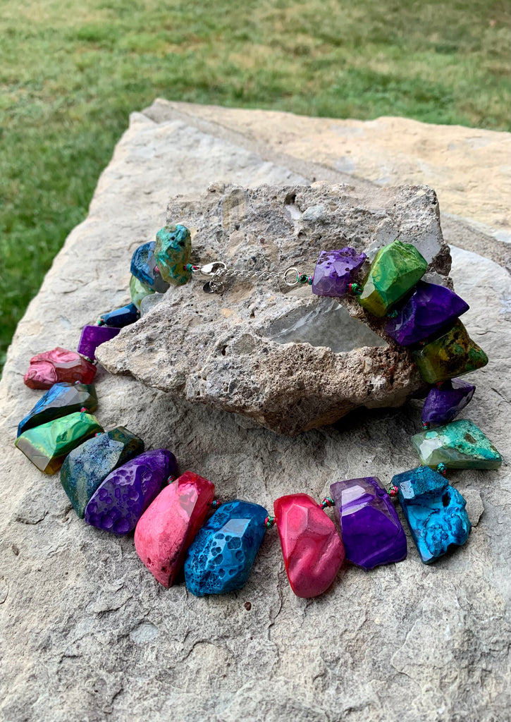 Multi-Color Agate & Sterling Silver Gemstone Necklace