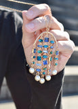 Metallic Multi-Layered Blue Jeweled Chandelier Necklace