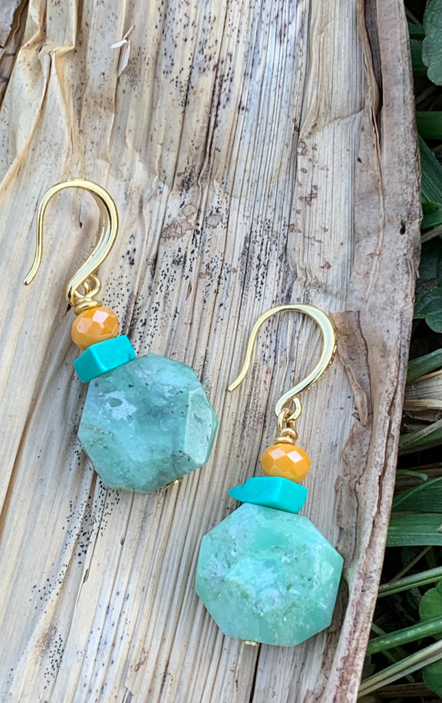 Turquoise Magnesite & Varascite Drop Earrings