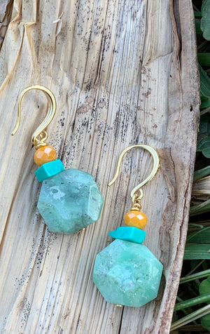 Turquoise Magnesite & Varascite Drop Earrings