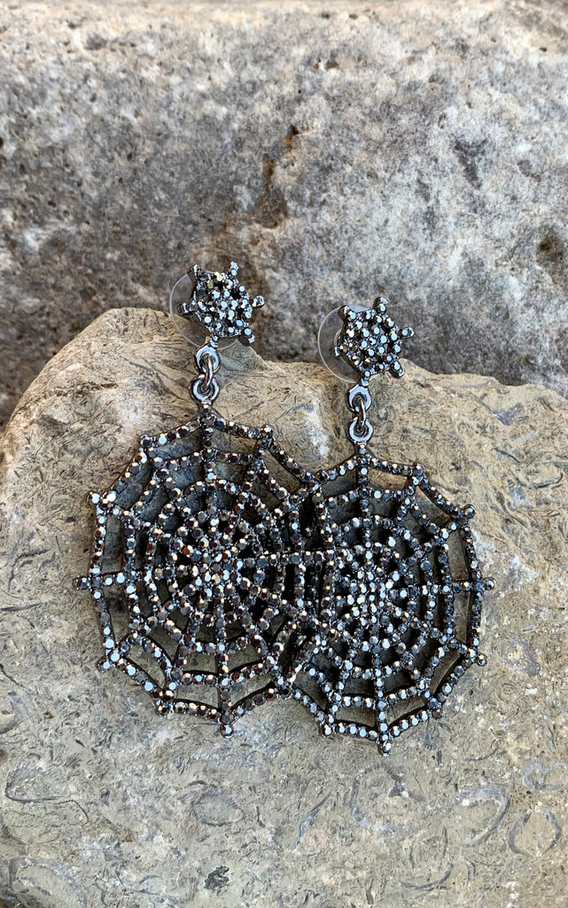 EYE CANDY LA Spider Web Crystal Drop Earrings