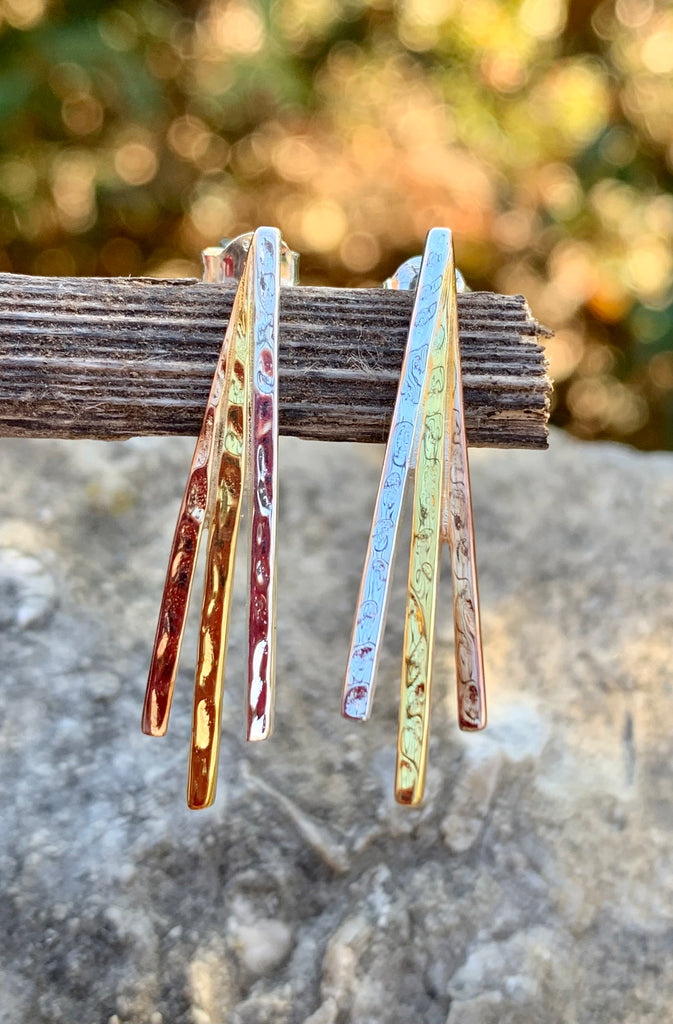 Lineup Sterling Silver Tri-Color Stick Earrings