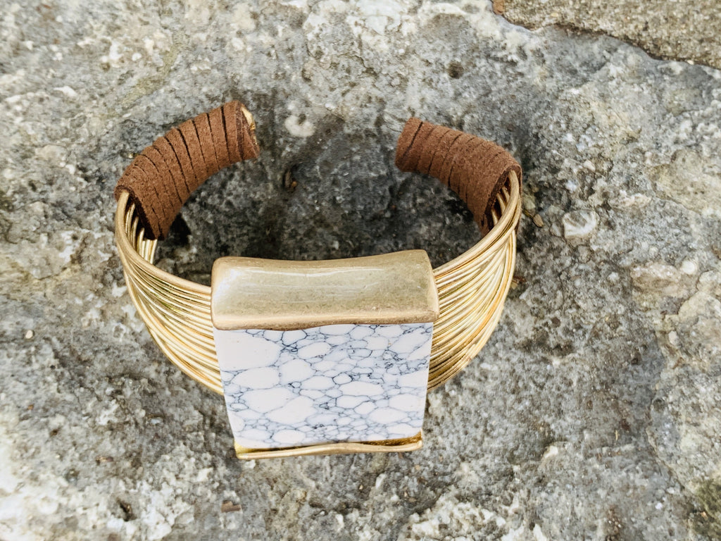 Robert Lee Morris Soho Geometric Multi-Row Stone Wire Cuff Bracelet