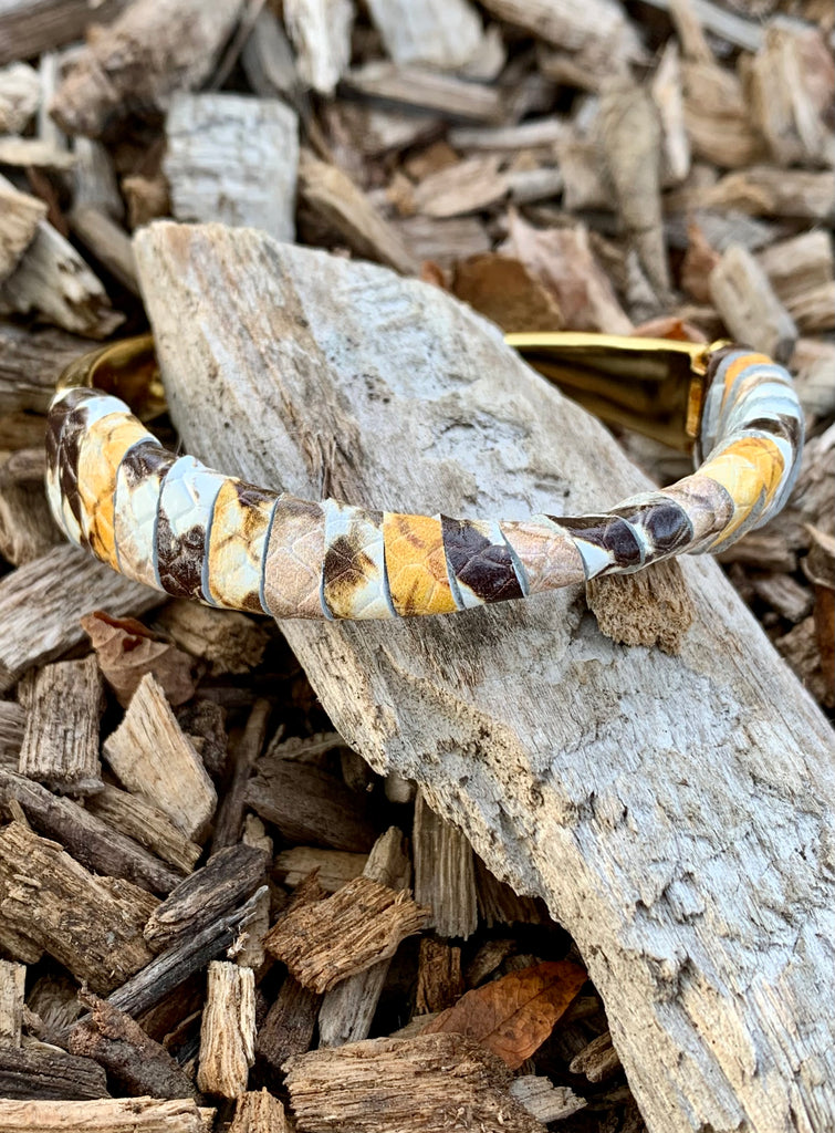 Vince Camuto Leather Wrapped Twisted Hinge Cuff Bracelet Gold/Snake/lt. Satsuma