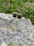 Mini Square Black & Gold Glitter Stud Earrings