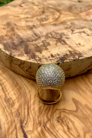 CZ Pave Crystal Brass Ball Ring Size 6
