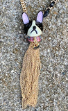 "Frenchie" Bull Dog Tassel Fringe Pendant Necklace