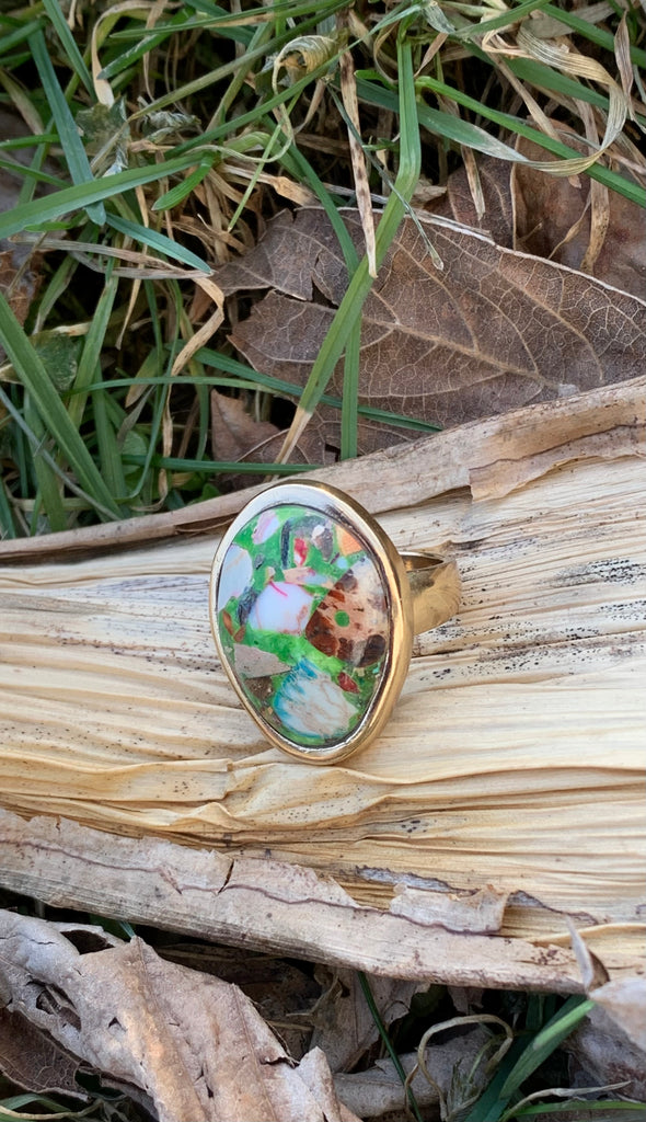 Bronze Genuine Mixed Matrix Stone in Green Size 9