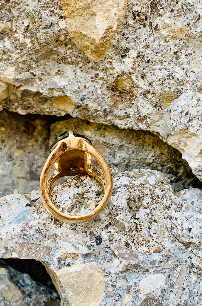 Robert Lee Morris Gold & Black Sculptural Statement Ring Size 8.5