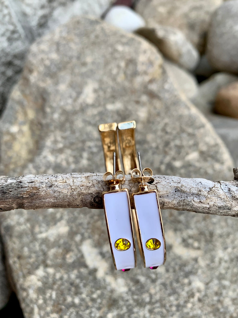 White Multi-Color Stone Hoop Earrings