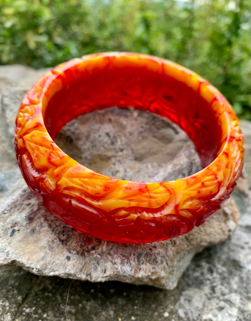 Patricia Nash Carved Floral Resin Red Bangle