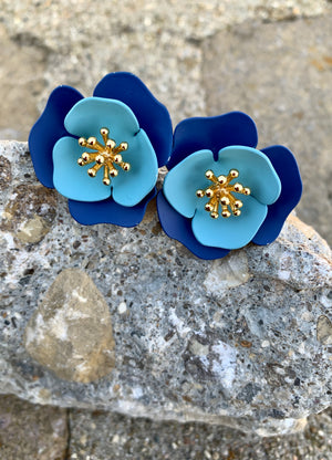 Blue Flower Clip-On Earrings