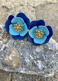 Blue Flower Clip-On Earrings