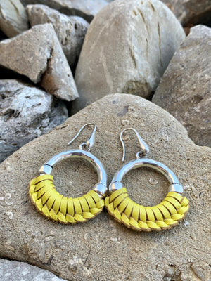 Yellow Wrapped Leather Drop Earrings