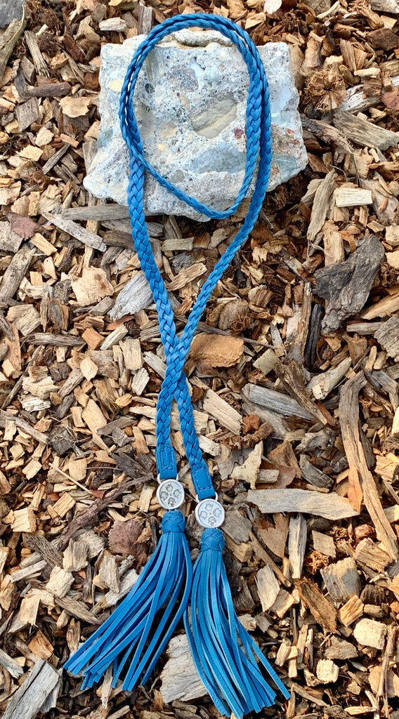 Patricia Nash Cara Safflower Blue Leather Lariat Braided Necklace