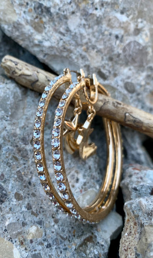 Betsey Johnson Celestial Star Pave Gold Hoop Earrings