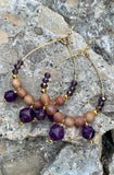 Lavender Amethyst & Crystal Forward Facing Bronze Hoop Earrings