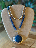 Brushed Gold Mixed Media Semi-Precious Pendant Necklace