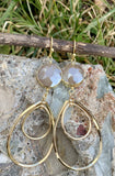 Moonstone Grey Crystal Double Hoop Drop Earrings