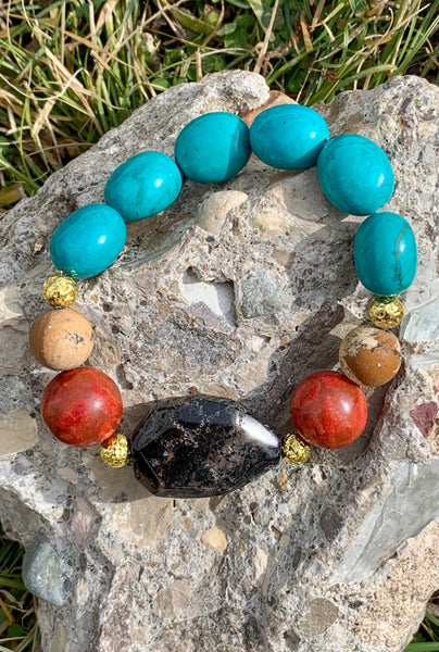 瑪瑙 ブレスレット Turquoise Magnesite Multi-Stone Beaded Bracelet – Dawn's Discoveries