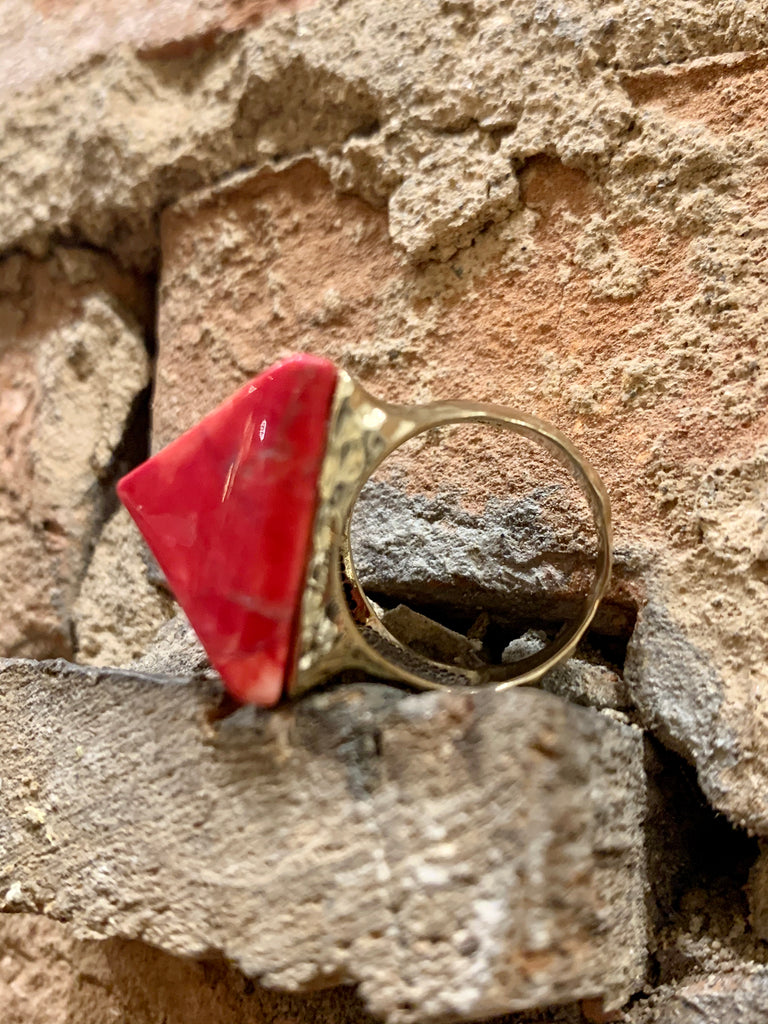 Vintage Barse Genuine Copper Thai 9.25 Red Coral Pyramid Ring
