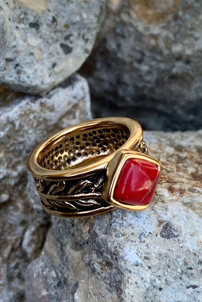 Red Howlite & Bronze Single Stack Ring