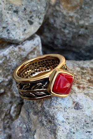 Red Howlite & Bronze Single Stack Ring