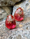 Teardrop Translucent Pink & Crystal Stud Earrings