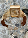 Mother of Pearl Brushed Gold Cuff Geometric Multi-Row Bracelet