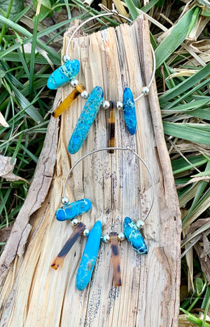 Turquoise Magnesite and Tortoise Shell Hoop Earrings