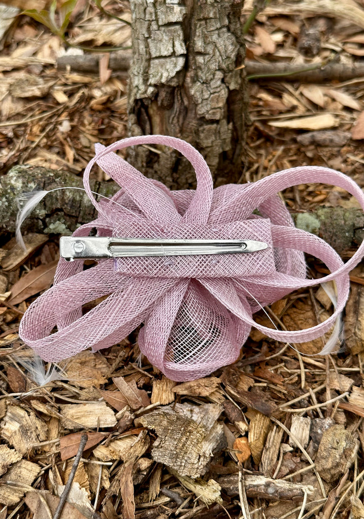 Mauve Hair Bow & Feather Hair Clip