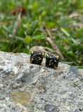 Mini Square Black & Gold Glitter Stud Earrings