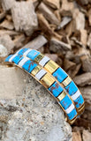 Turquoise Magnesite & White Bronze Hoop Earrings
