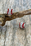 Sterling Silver Red & CZ Baseball Stud Earrings