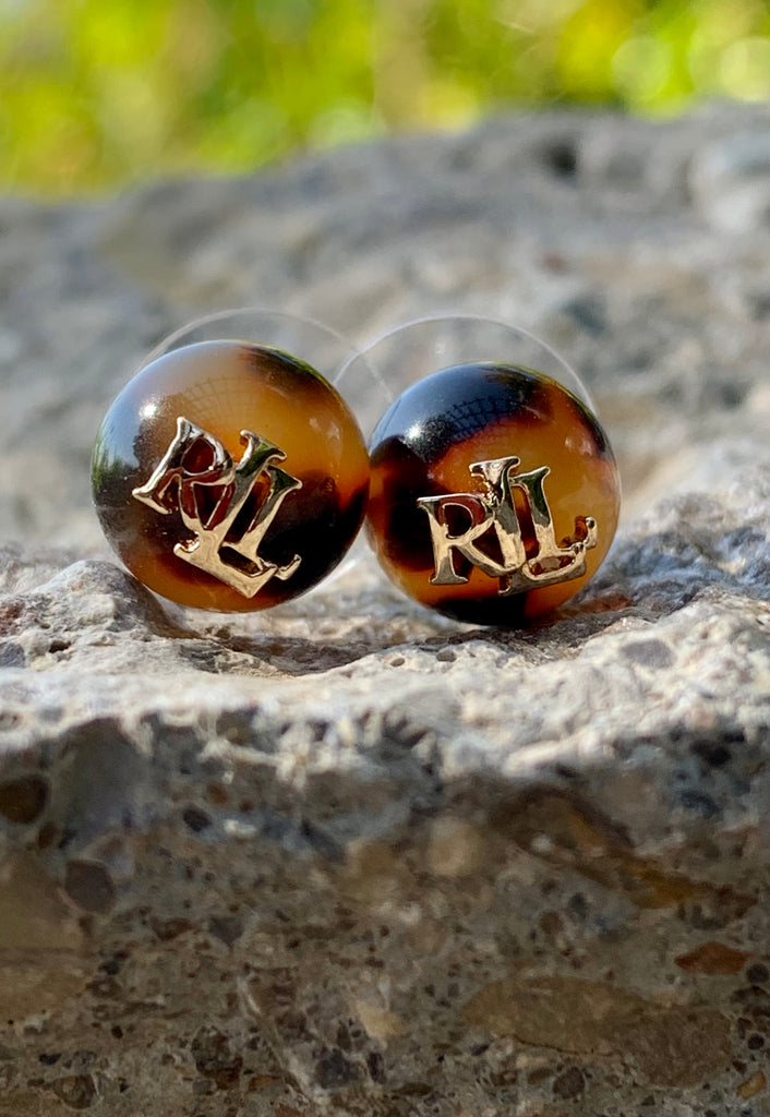 Lauren Ralph Lauren Tortoise Shell RLL Monogram Ball Stud Earrings