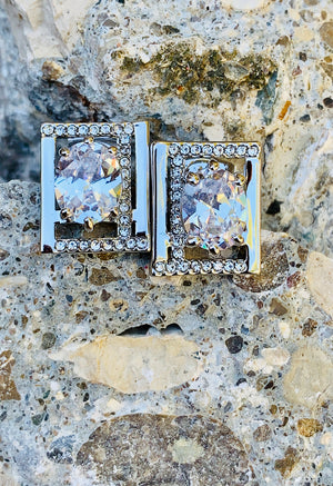 Square Pave Rhodium Crystal Stud Square Earrings