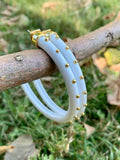 White & Gold Studded Hoop Earrings