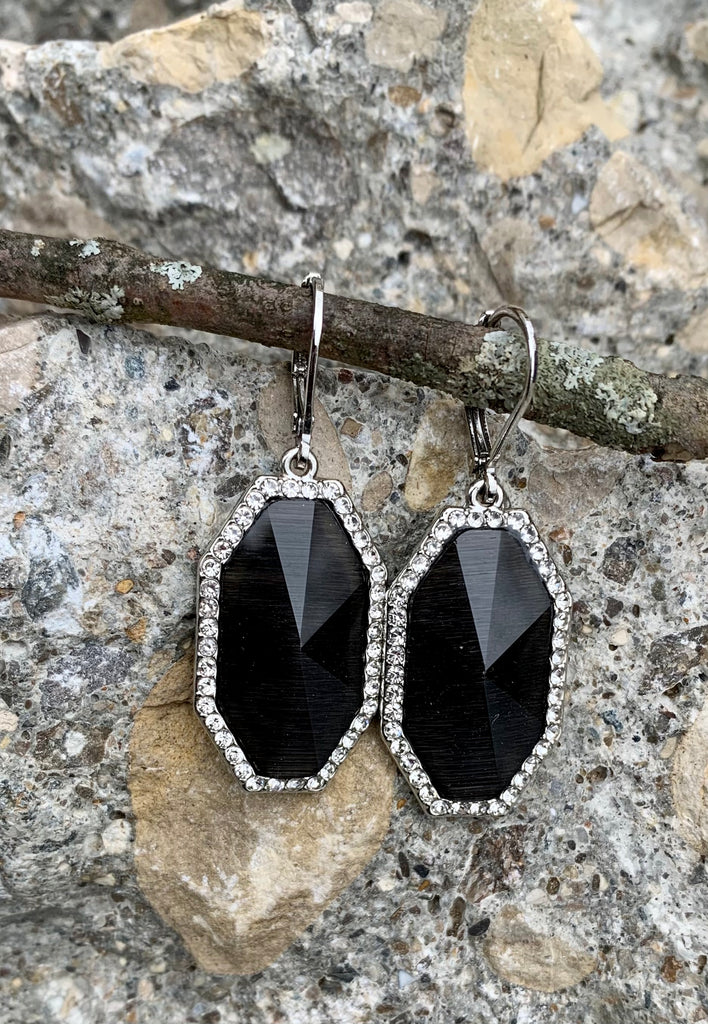 Vince Camuto Black Glass Stone Pave Teardrop Earrings